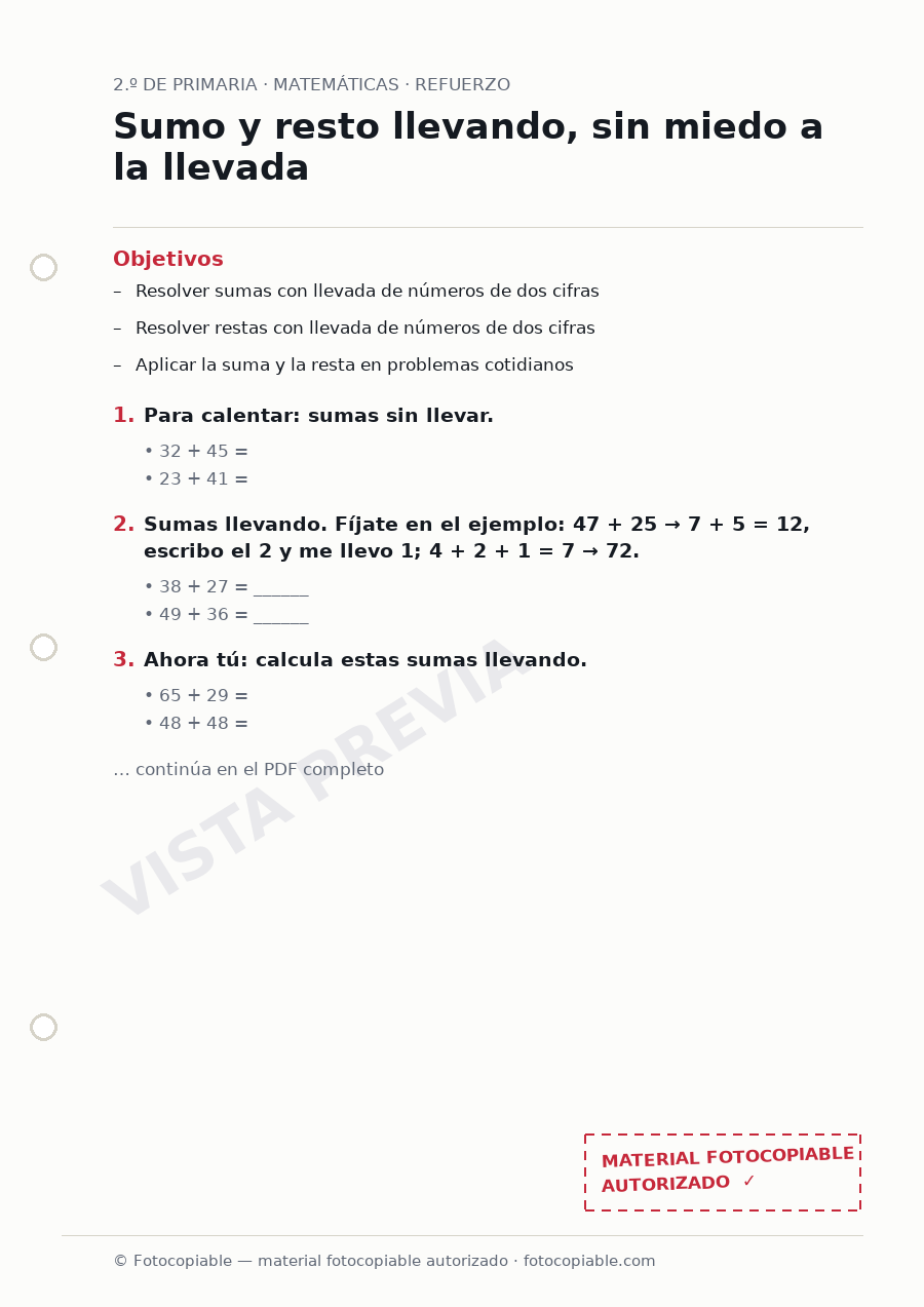 Vista previa de la ficha «Sumo y resto llevando, sin miedo a la llevada»