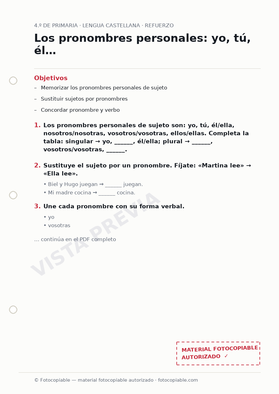 Vista previa de la ficha «Los pronombres personales: yo, tú, él…»
