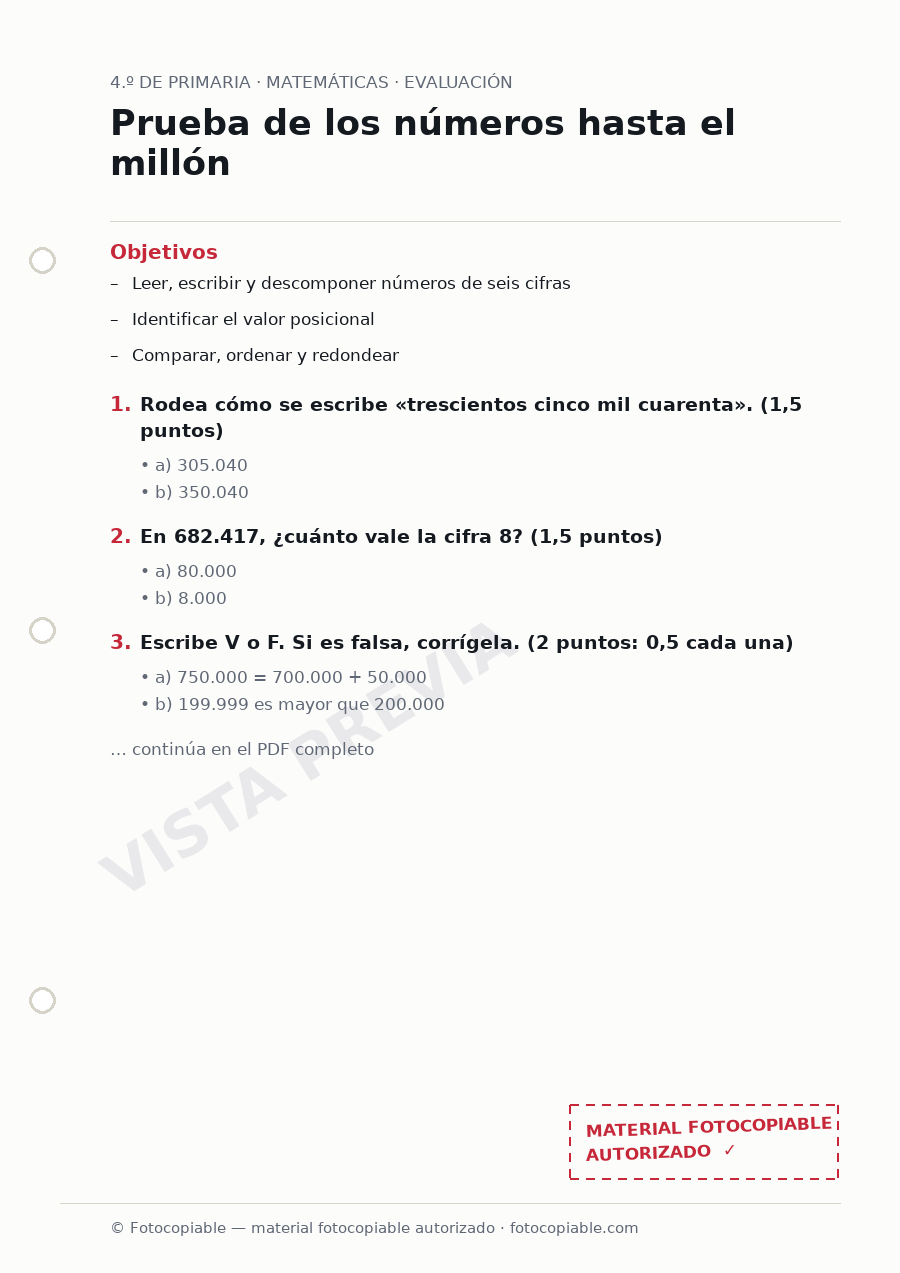 Vista previa de la ficha «Prueba de los números hasta el millón»