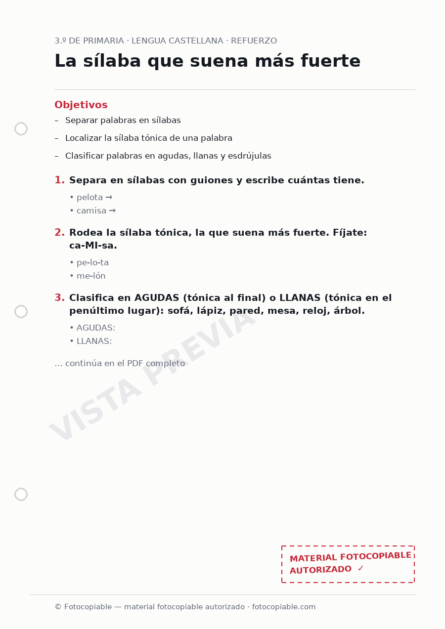 Vista previa de la ficha «La sílaba que suena más fuerte»
