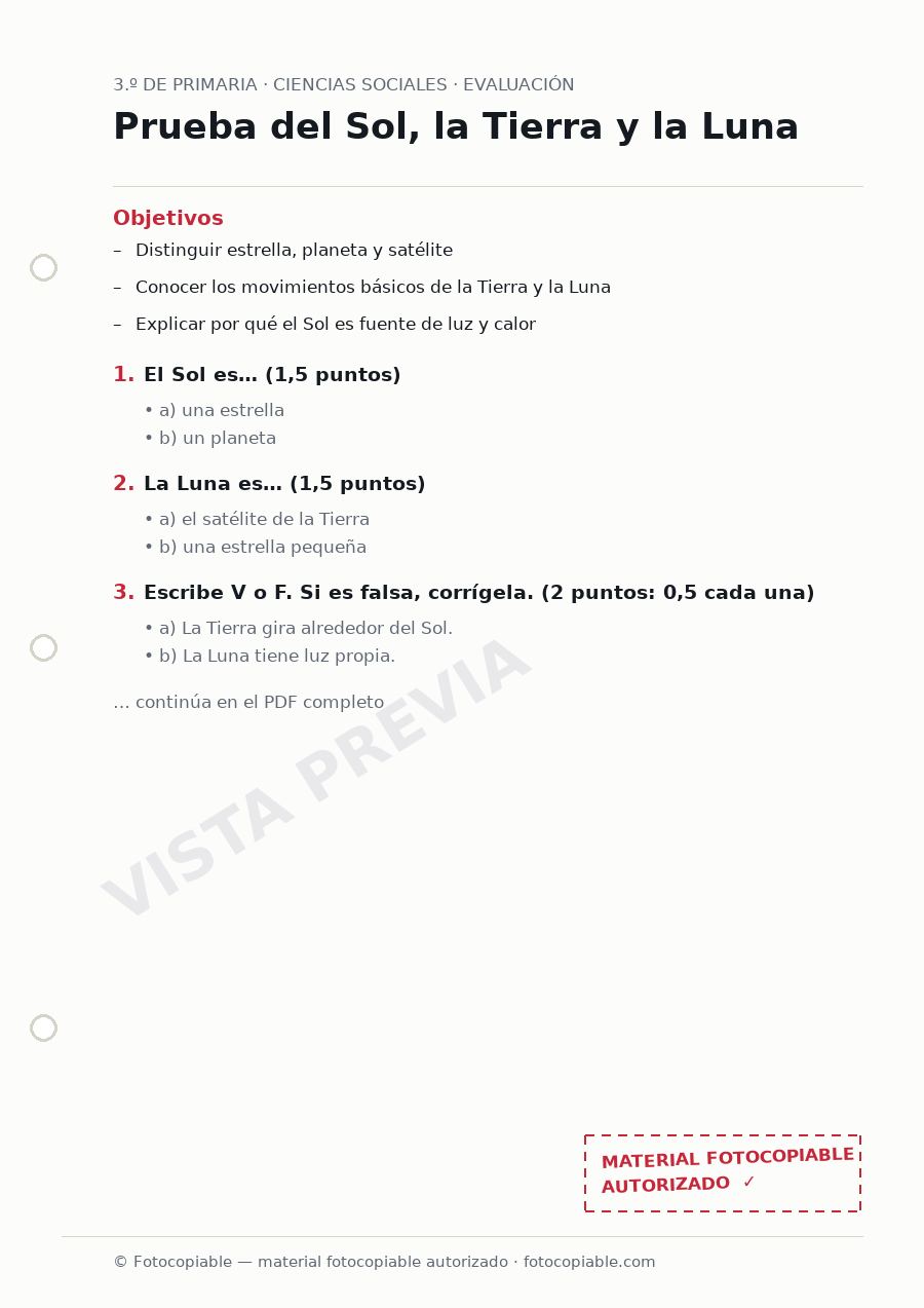Vista previa de la ficha «Prueba del Sol, la Tierra y la Luna»