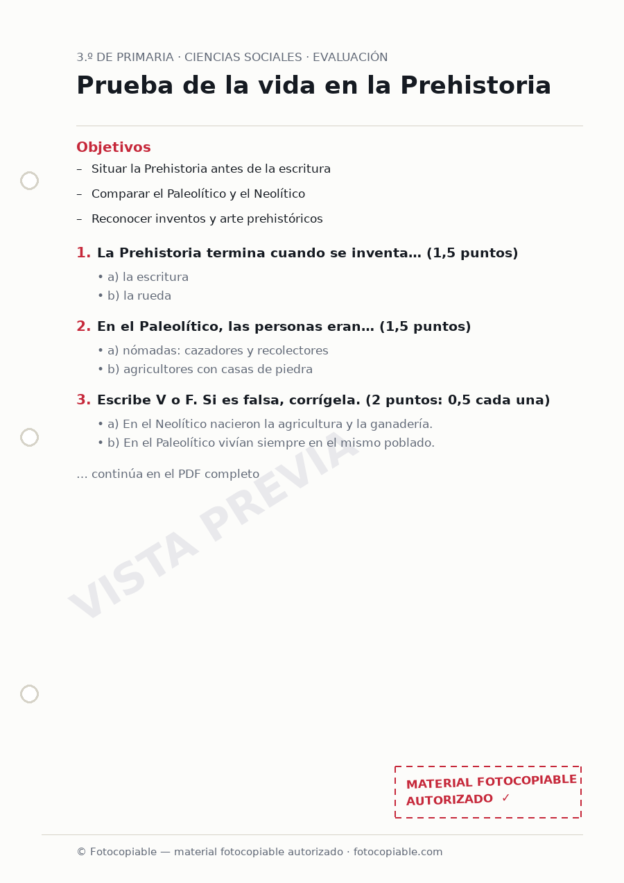 Vista previa de la ficha «Prueba de la vida en la Prehistoria»