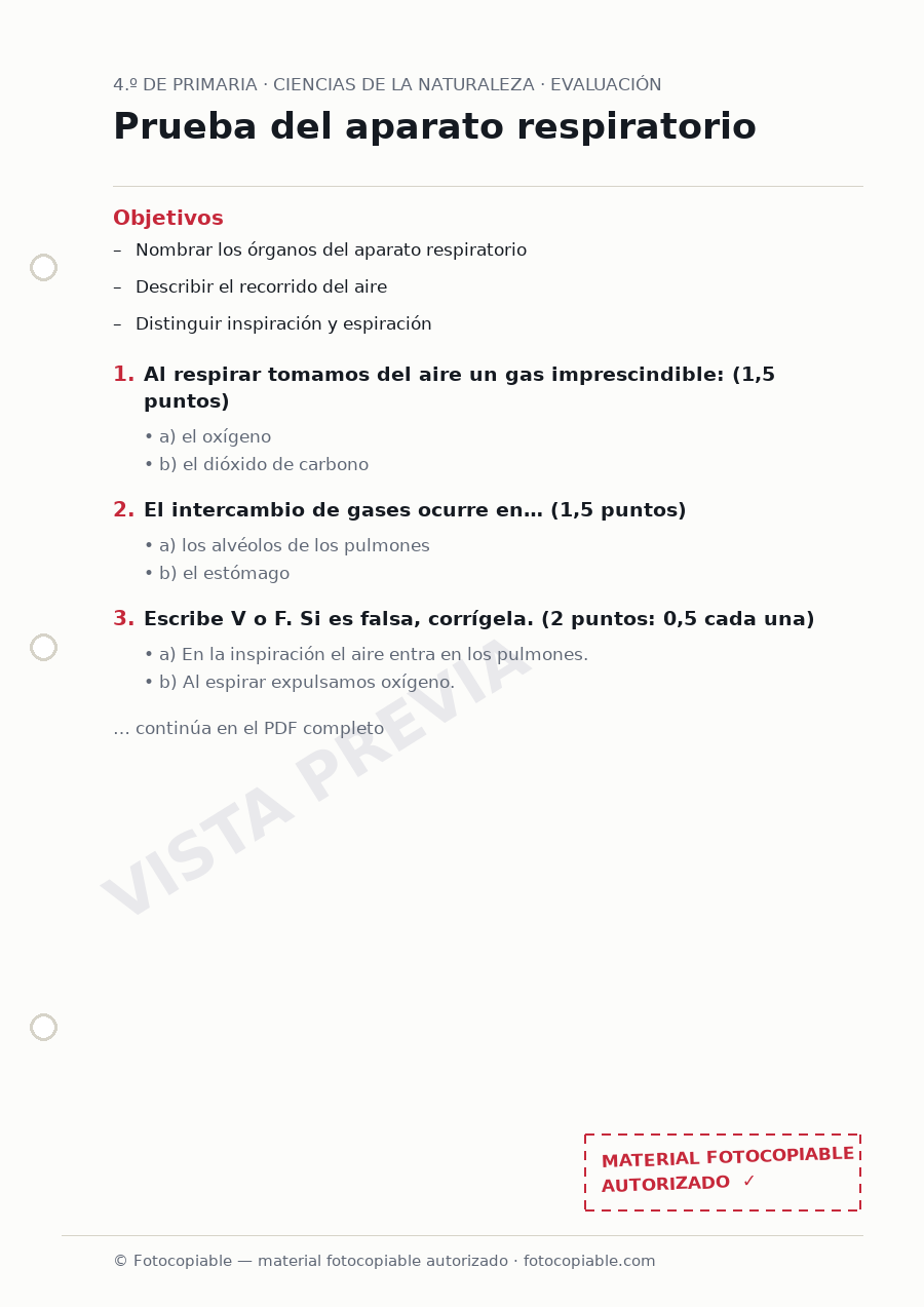 Vista previa de la ficha «Prueba del aparato respiratorio»