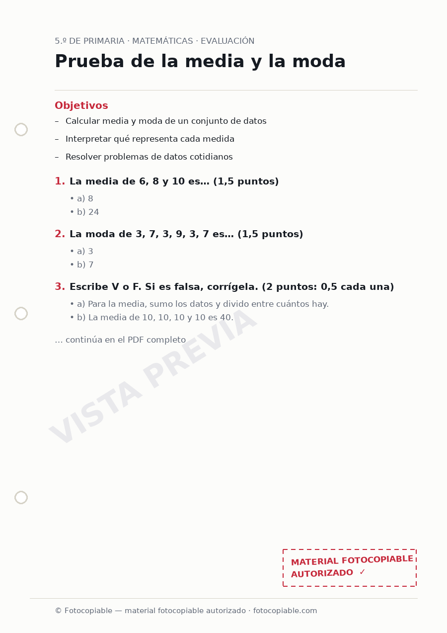 Vista previa de la ficha «Prueba de la media y la moda»