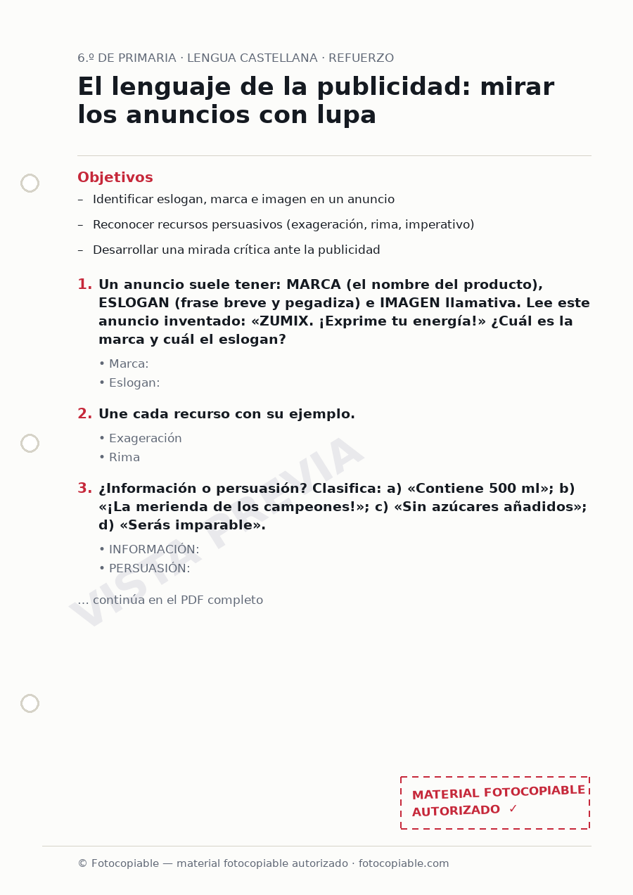 Vista previa de la ficha «El lenguaje de la publicidad: mirar los anuncios con lupa»