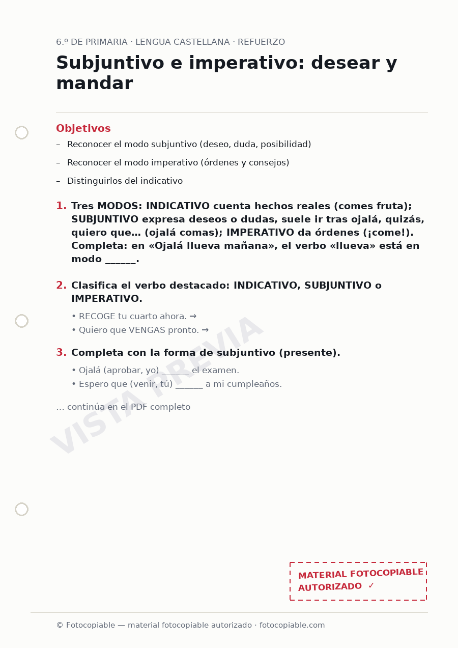 Vista previa de la ficha «Subjuntivo e imperativo: desear y mandar»