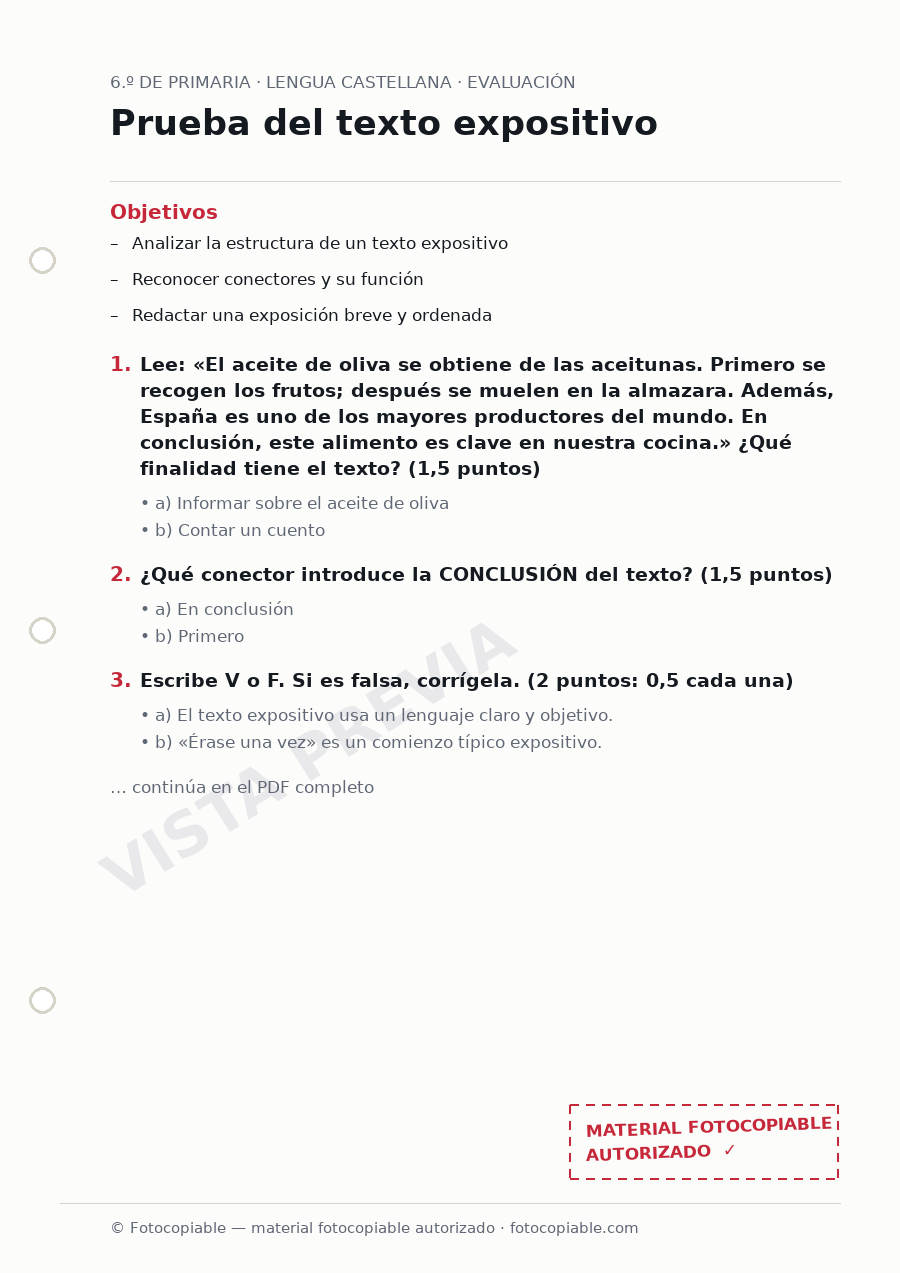Vista previa de la ficha «Prueba del texto expositivo»