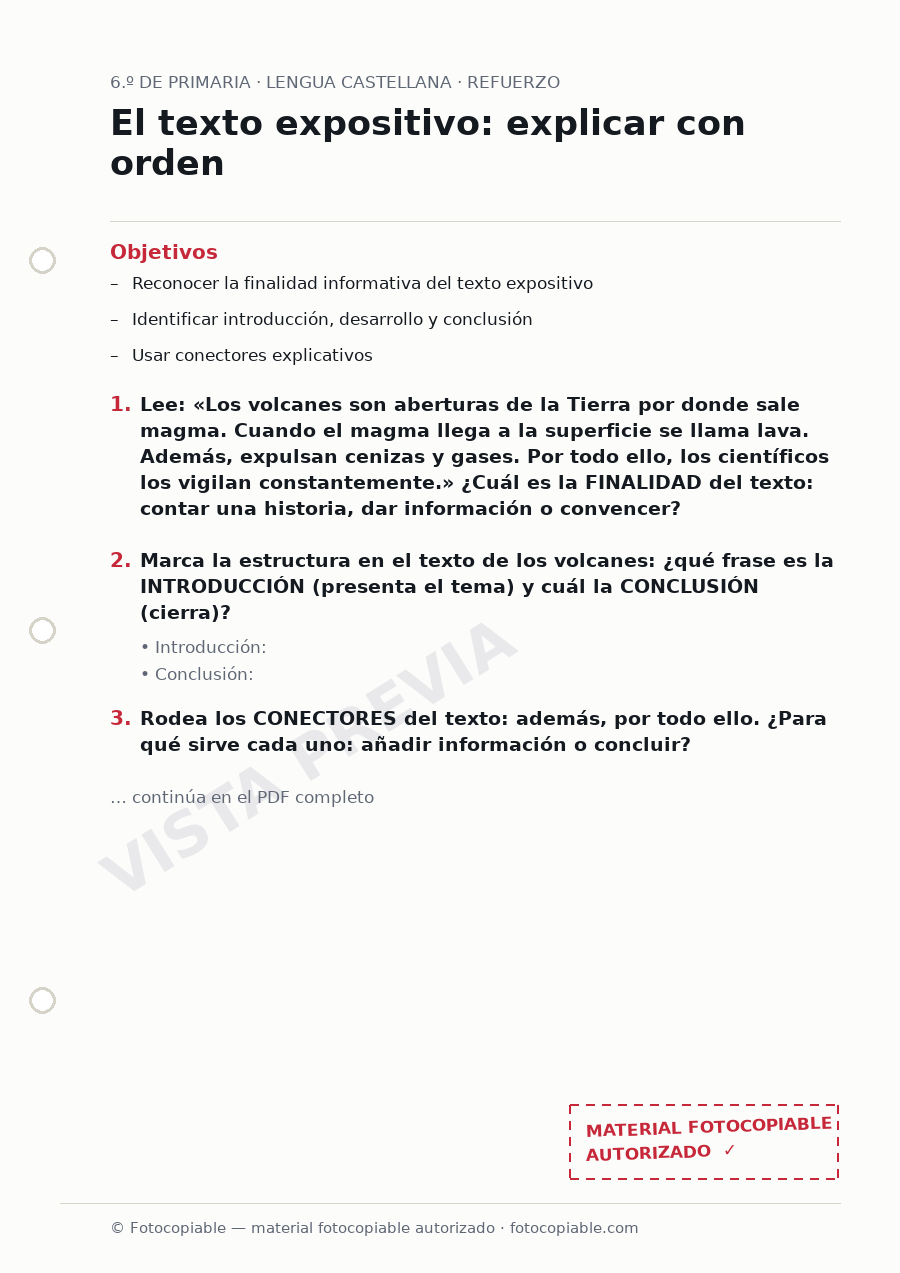 Vista previa de la ficha «El texto expositivo: explicar con orden»