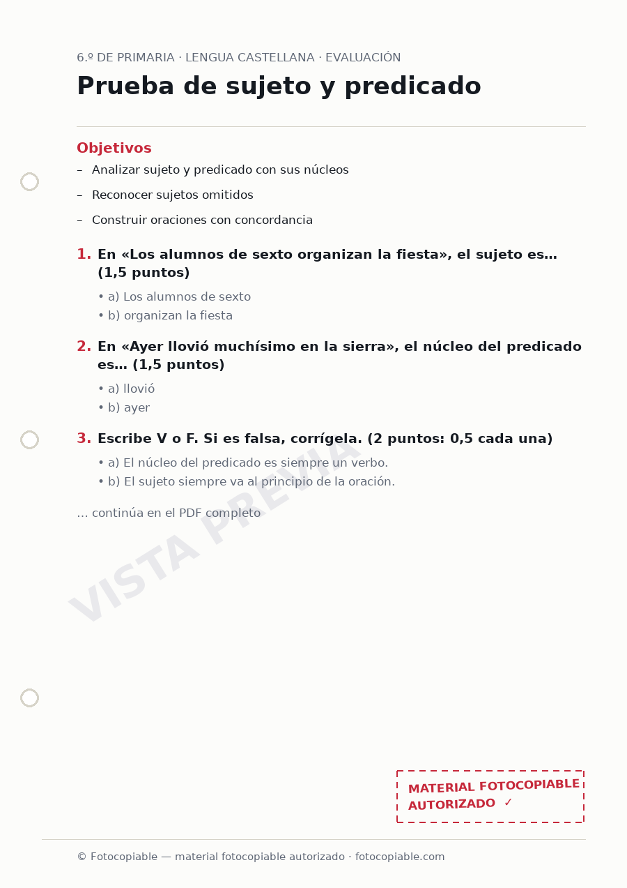 Vista previa de la ficha «Prueba de sujeto y predicado»