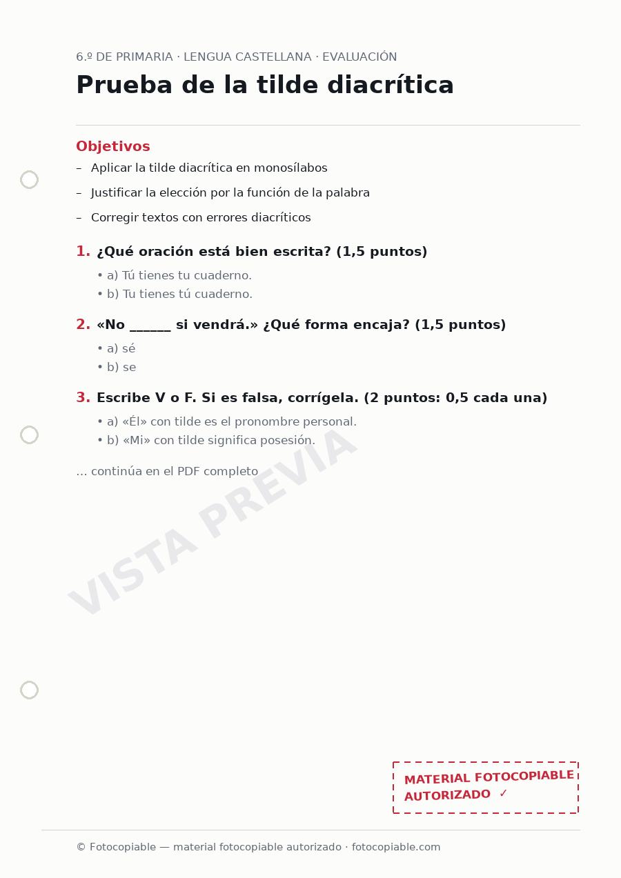 Vista previa de la ficha «Prueba de la tilde diacrítica»