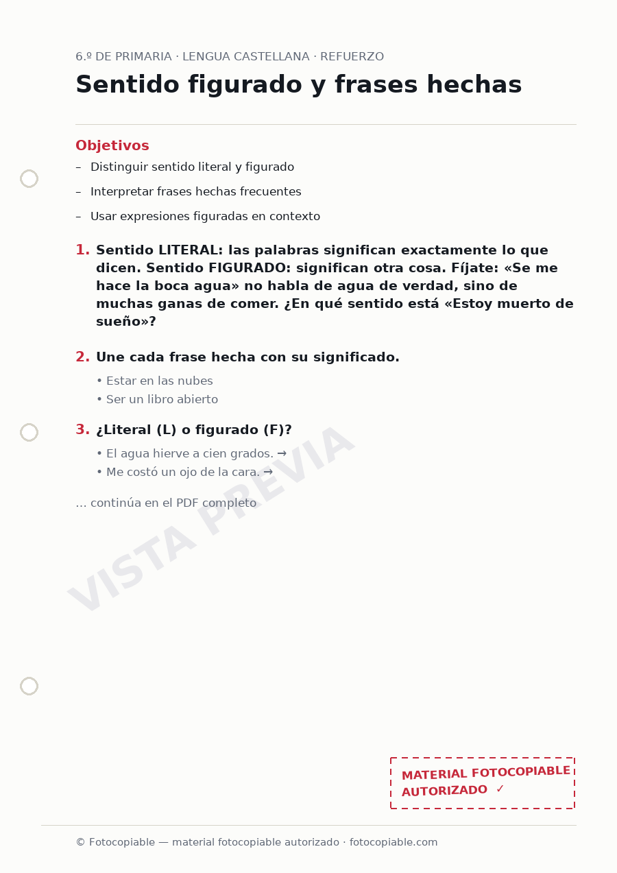 Vista previa de la ficha «Sentido figurado y frases hechas»