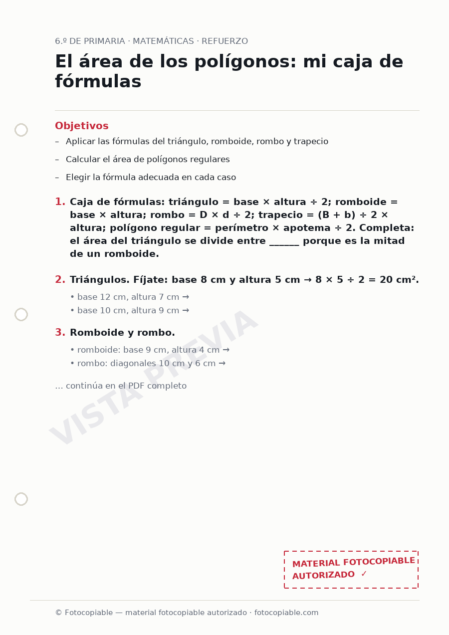 Vista previa de la ficha «El área de los polígonos: mi caja de fórmulas»