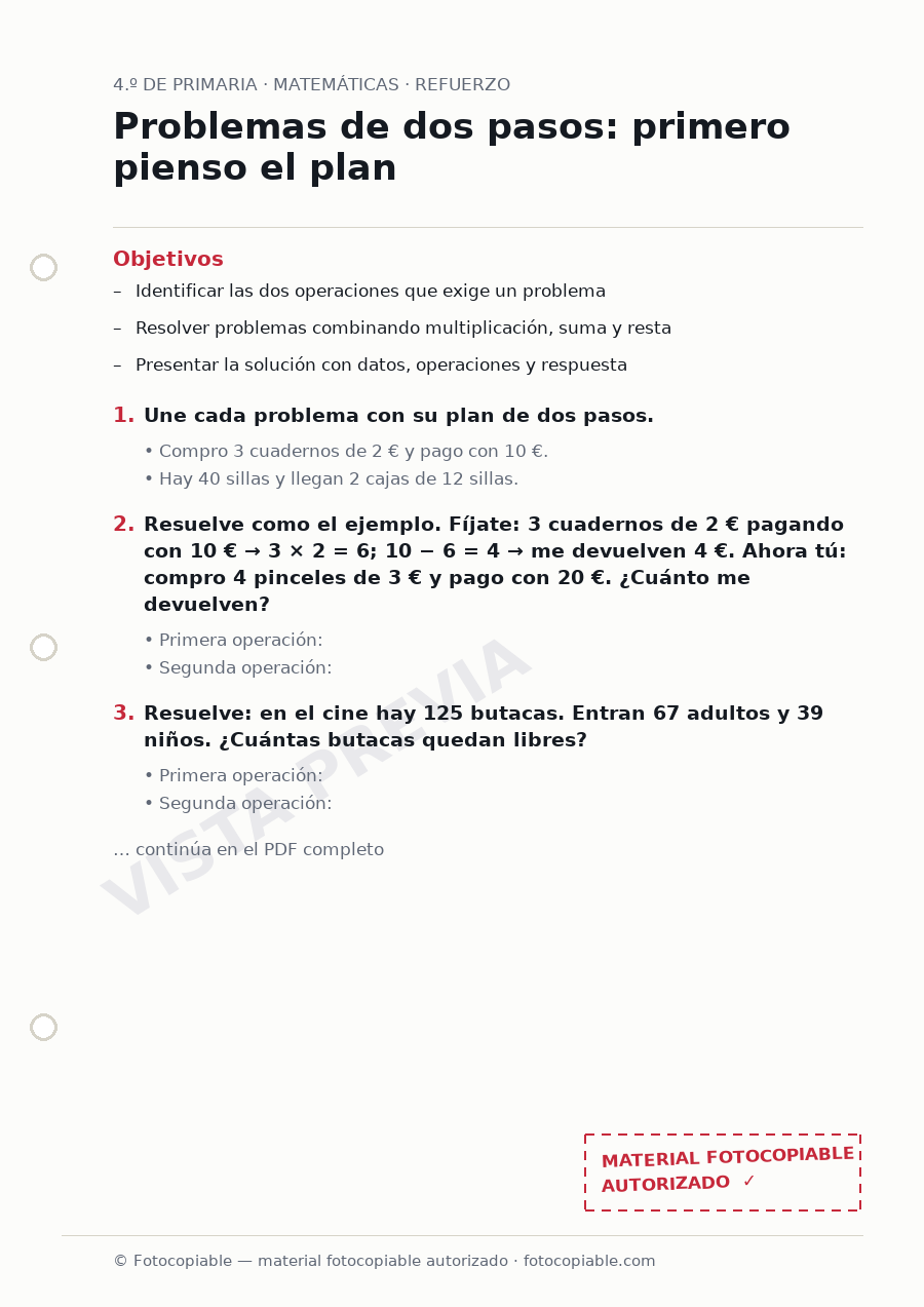 Vista previa de la ficha «Problemas de dos pasos: primero pienso el plan»