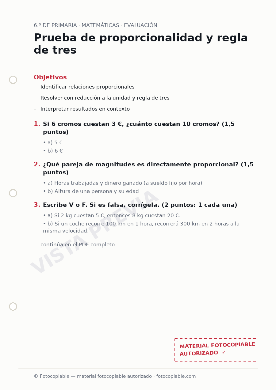 Vista previa de la ficha «Prueba de proporcionalidad y regla de tres»
