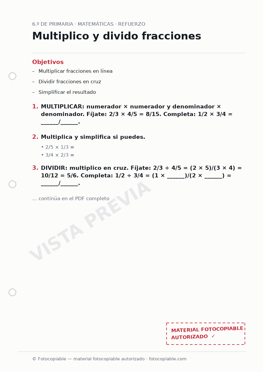 Vista previa de la ficha «Multiplico y divido fracciones»