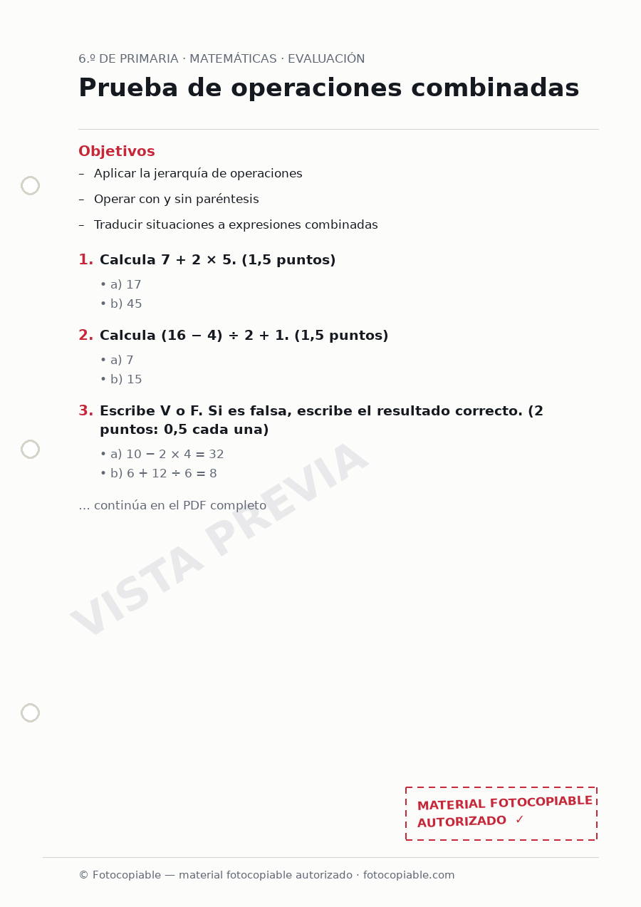 Vista previa de la ficha «Prueba de operaciones combinadas»
