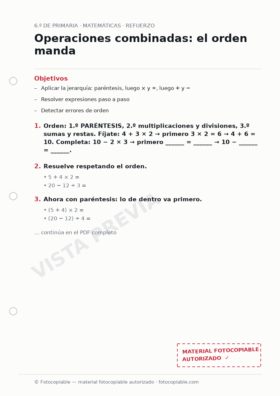 Vista previa de la ficha «Operaciones combinadas: el orden manda»