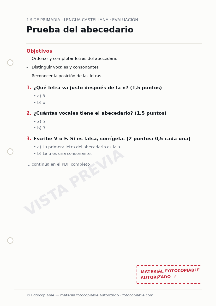 Vista previa de la ficha «Prueba del abecedario»