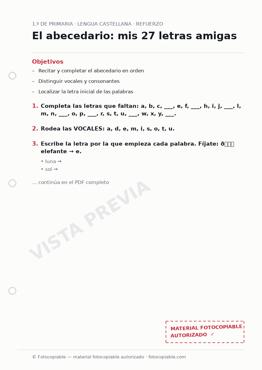 Vista previa de la ficha «El abecedario: mis 27 letras amigas»