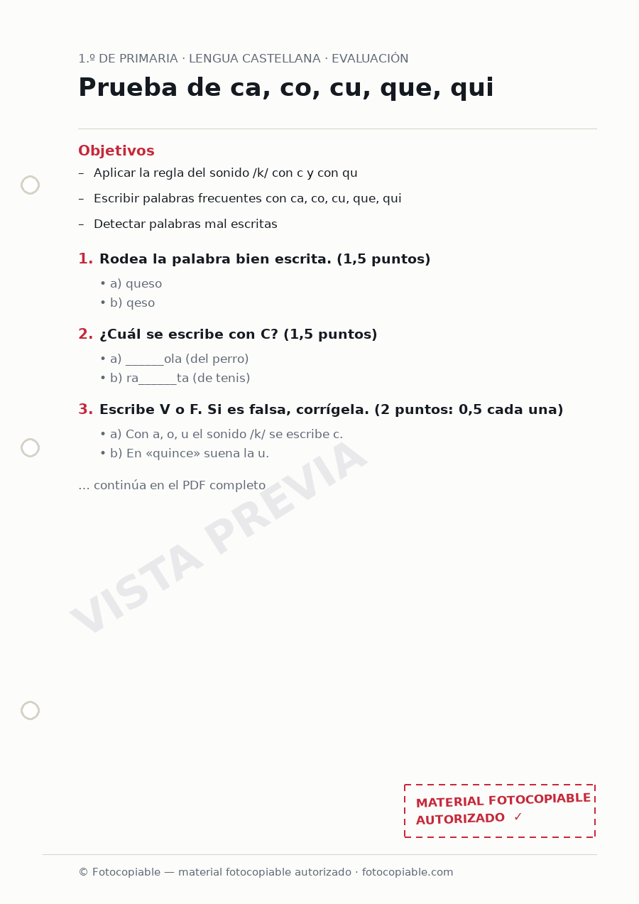 Vista previa de la ficha «Prueba de ca, co, cu, que, qui»