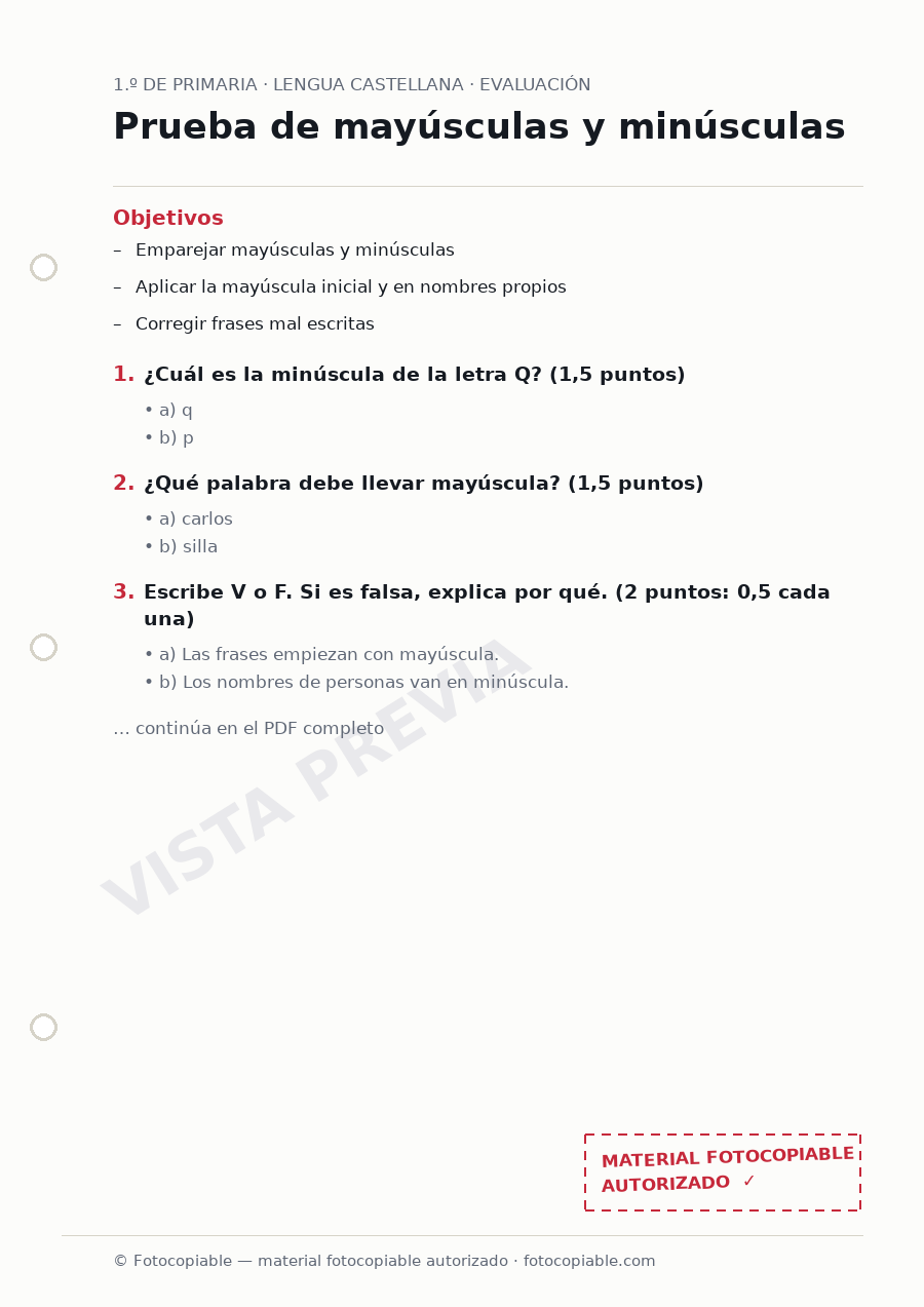 Vista previa de la ficha «Prueba de mayúsculas y minúsculas»