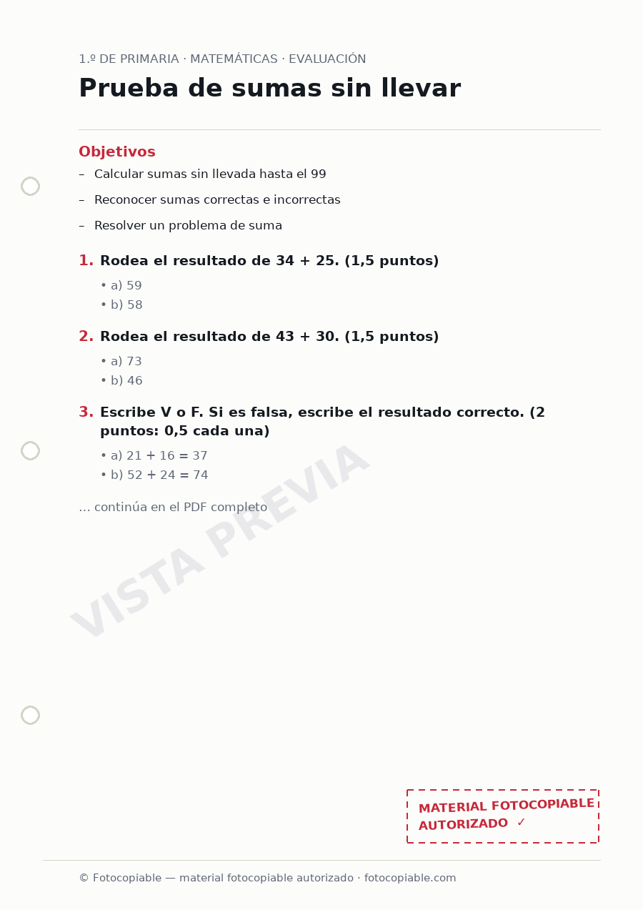 Vista previa de la ficha «Prueba de sumas sin llevar»