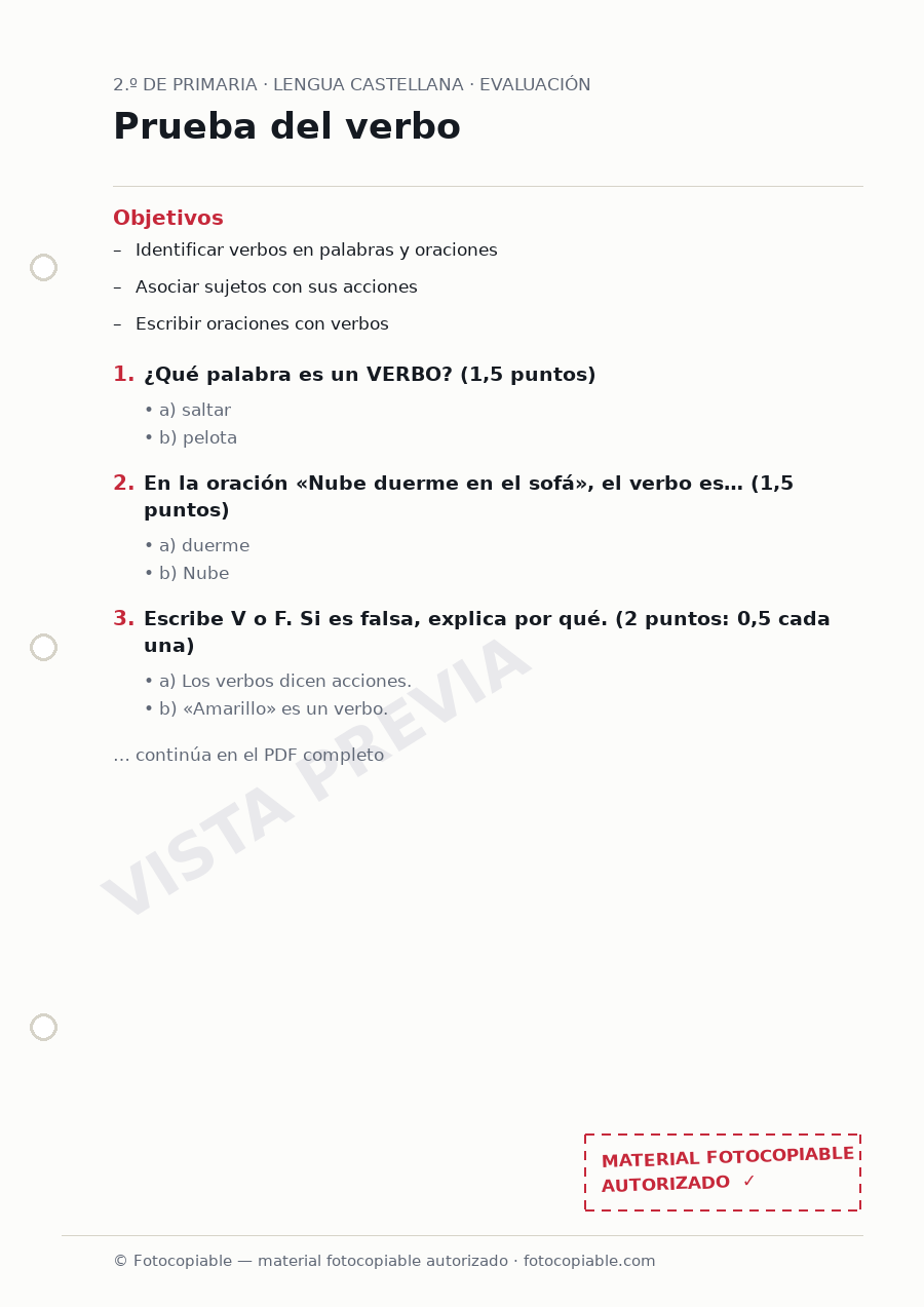 Vista previa de la ficha «Prueba del verbo»