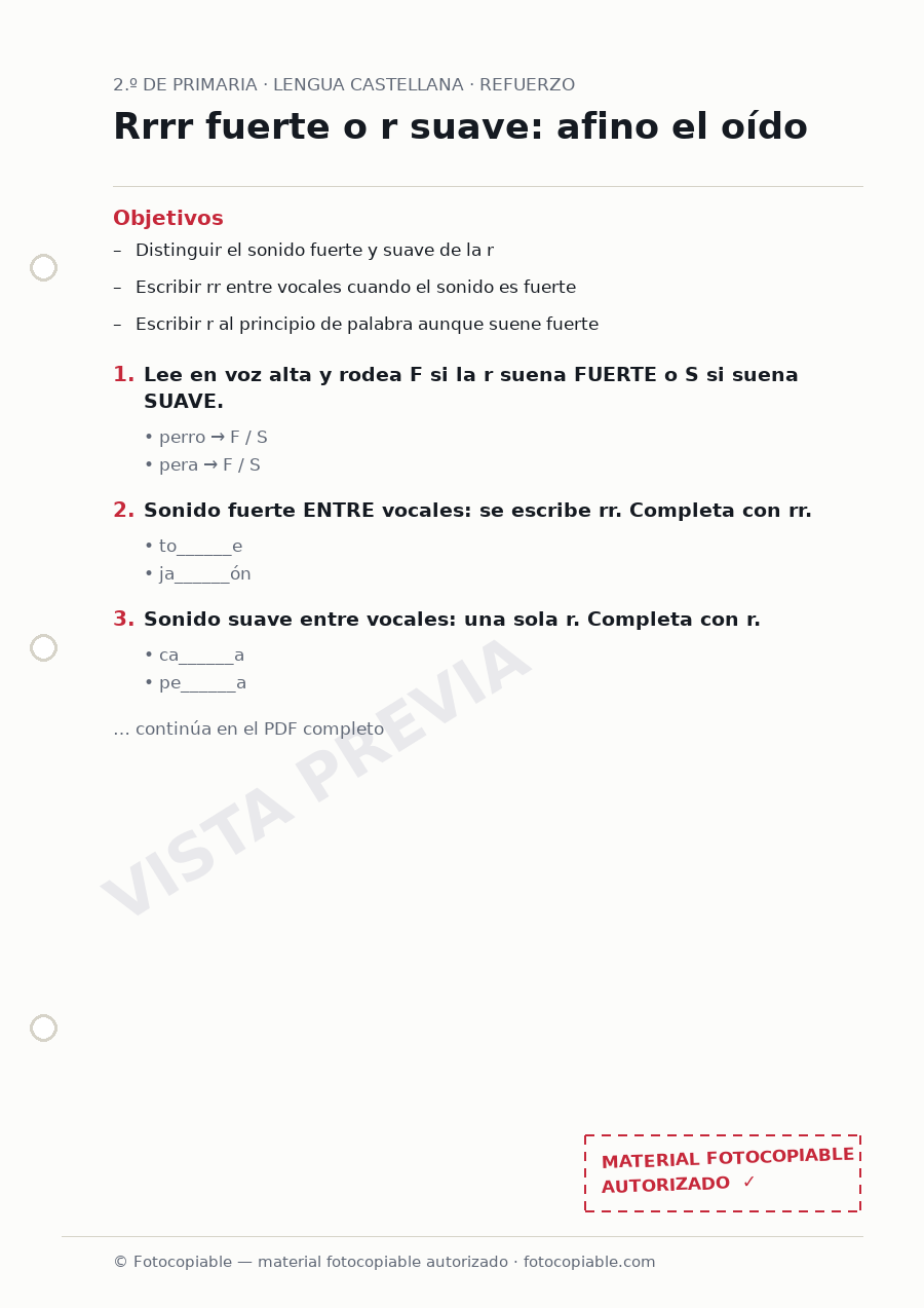 Vista previa de la ficha «Rrrr fuerte o r suave: afino el oído»