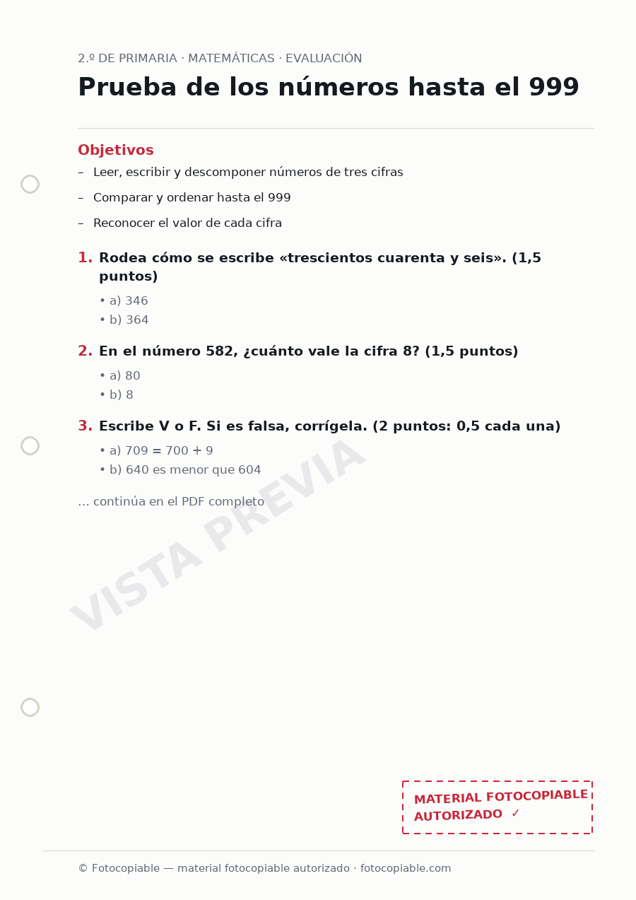 Vista previa de la ficha «Prueba de los números hasta el 999»