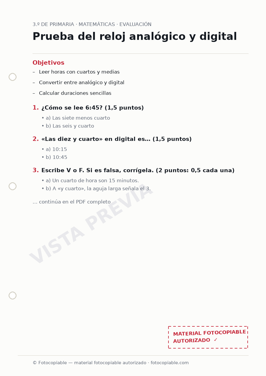 Vista previa de la ficha «Prueba del reloj analógico y digital»